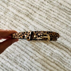 Ann Taylor Leopard Hair-On Calf Hair Skinny Belt Size XS Gold Buckle